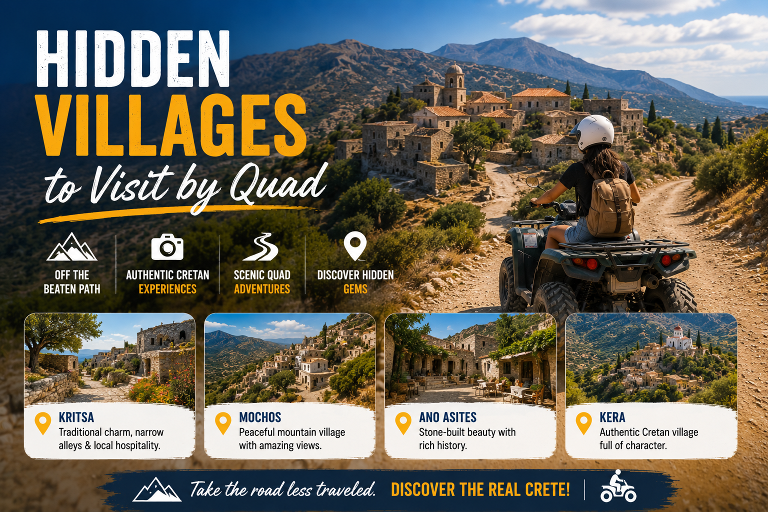 quad rental in Crete for Hidden Villages to Visit by Quad on a Cretan off-road route